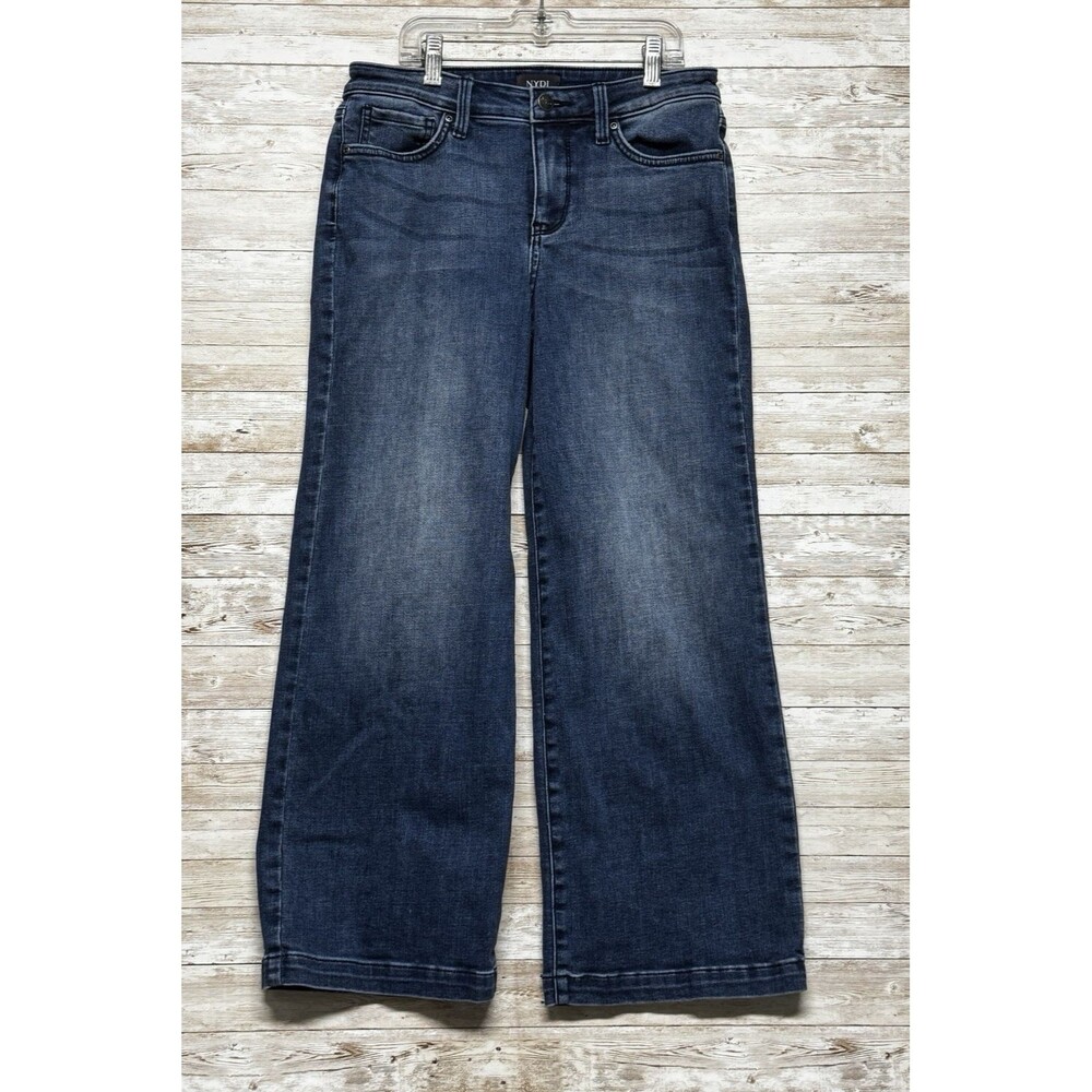 NYDJ Jeans Wide Leg Crop Womens 4 Blue Lift Tuck Button Zip 5 Pockets